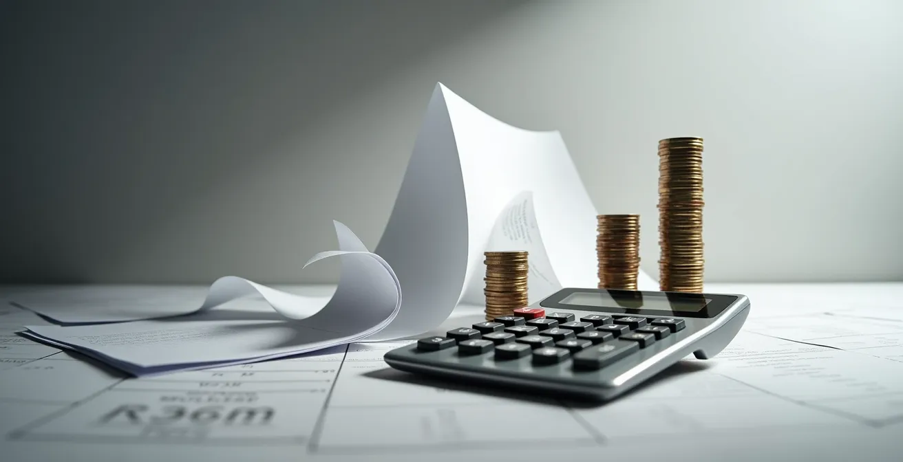 Personne calculant les économies de cotisation avec différentes options de franchise sur une calculatrice