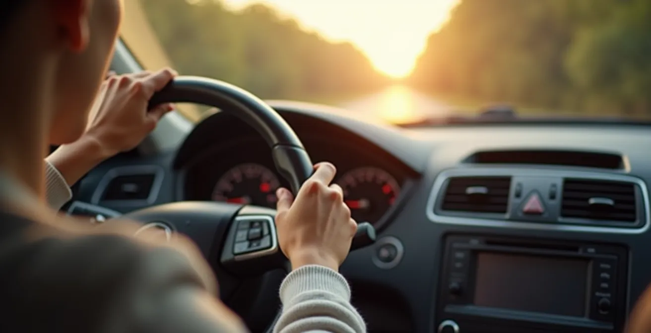 Jeune conducteur au volant avec accompagnateur, symbolisant le partage de responsabilité
