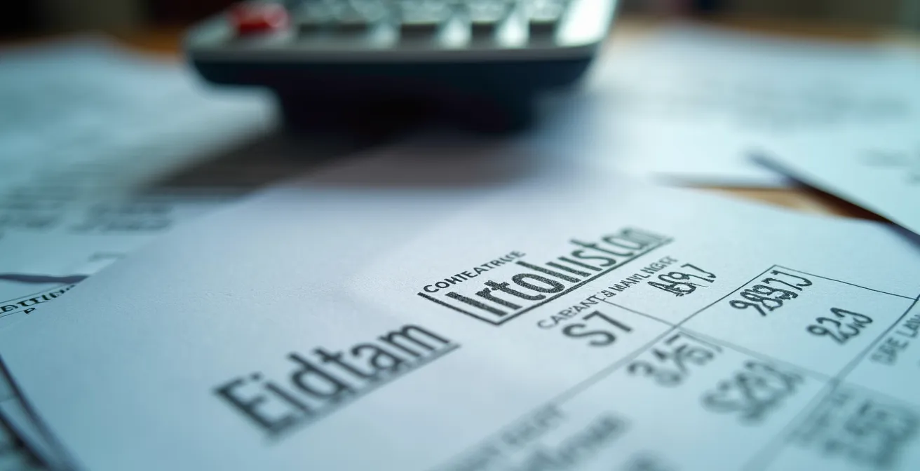 Gros plan sur documents d'expertise avec calculatrice montrant des chiffres