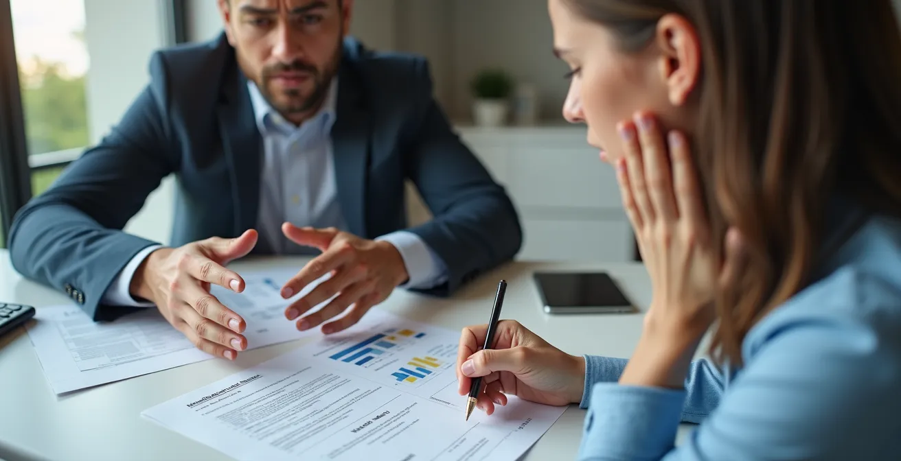 Conseiller d'assurance en discussion avec un client dans un bureau moderne