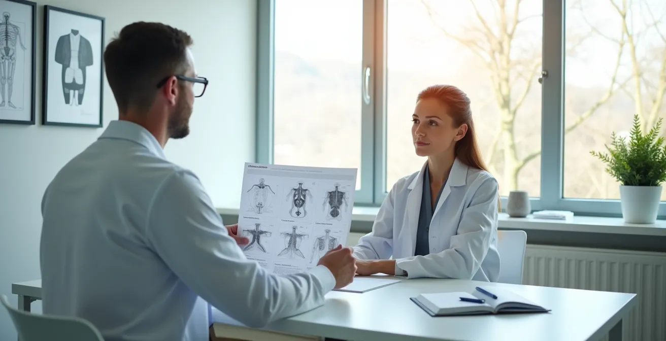 Patient et médecin examinant ensemble des documents médicaux dans un cabinet