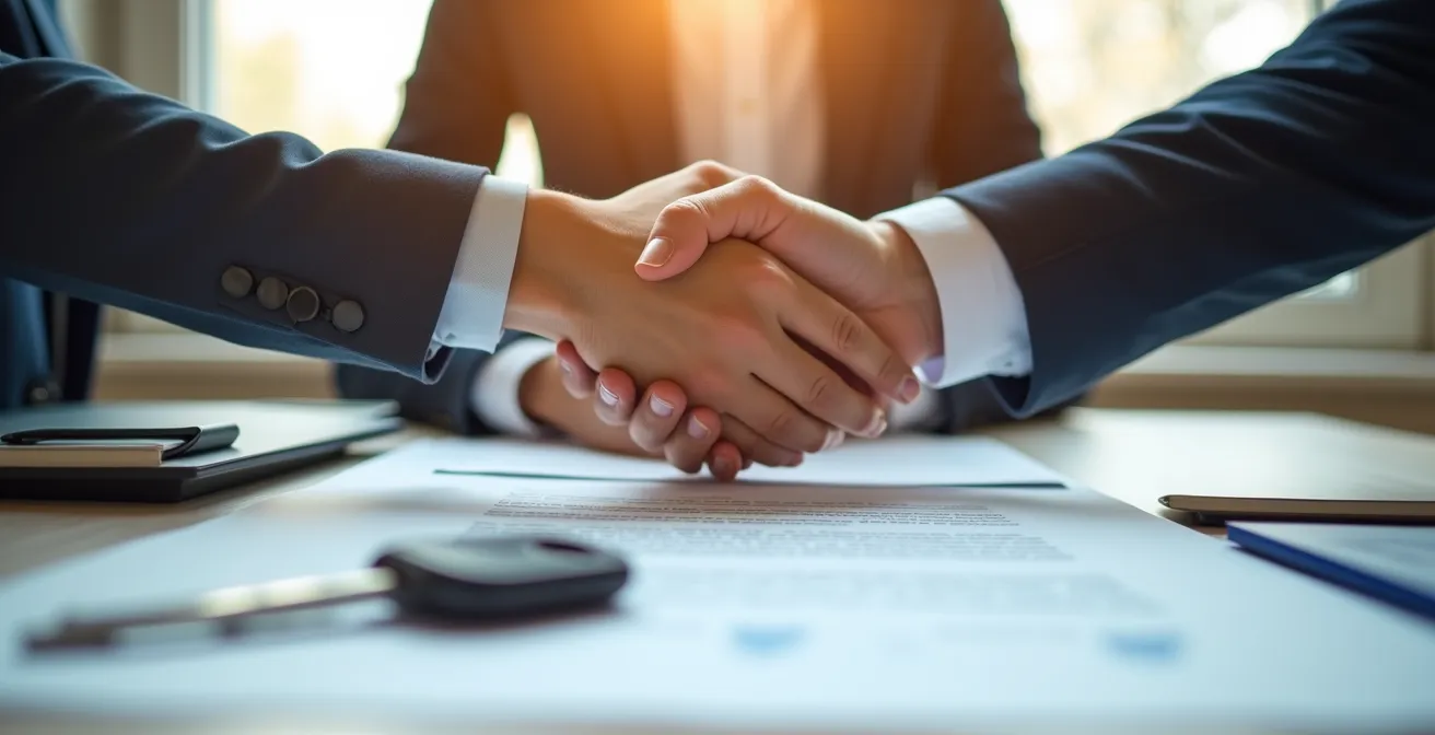 Signature d'un accord transactionnel avec poignée de main professionnelle