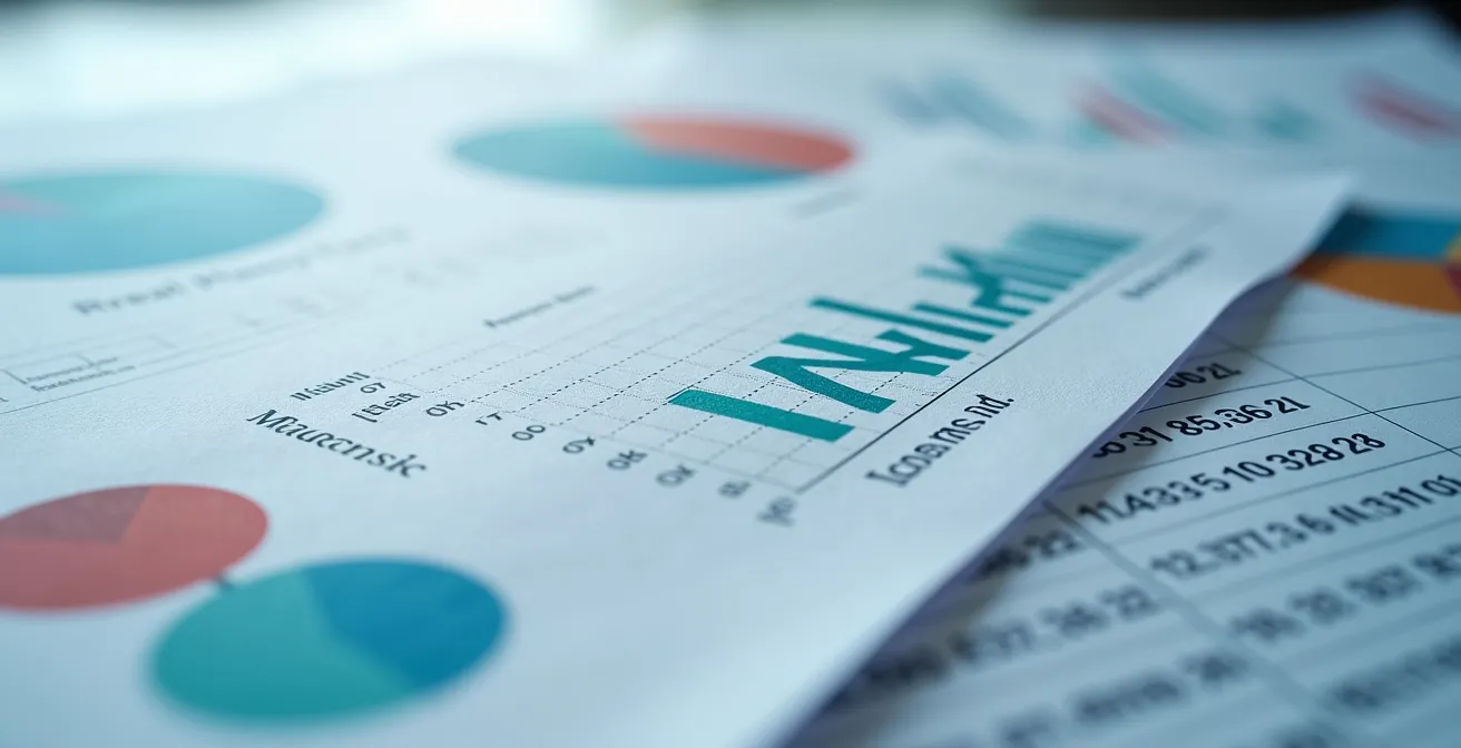Vue macro d'un tableau de bord financier médical avec graphiques abstraits